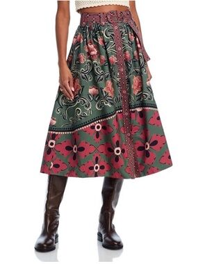 FARM Rio Arabesque floral button up Midi Skirt